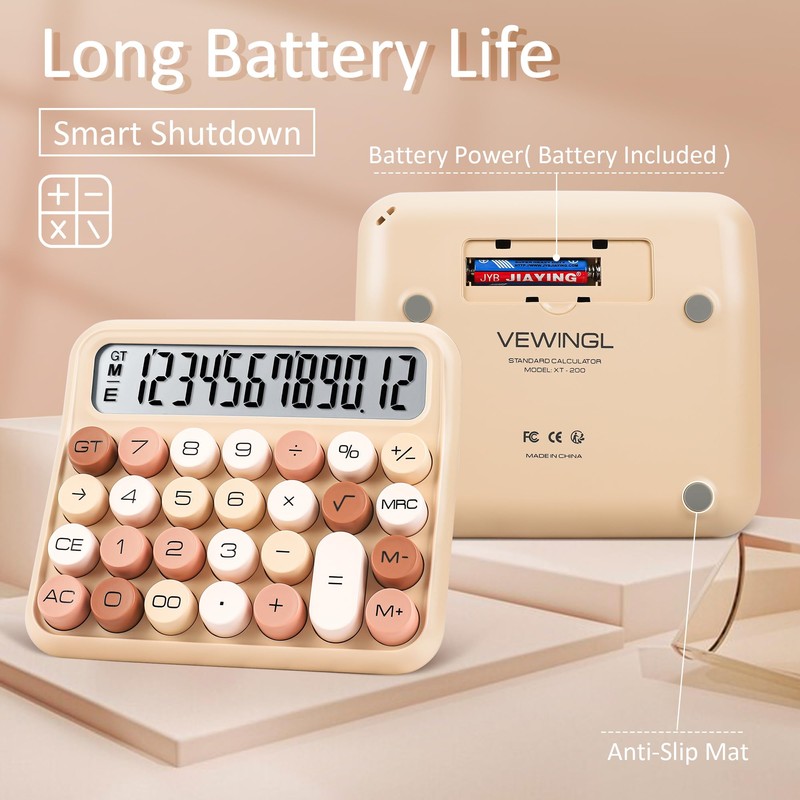 VEWINGL Mechanical Switch Calculator, 12 Digit Large LCD Display and