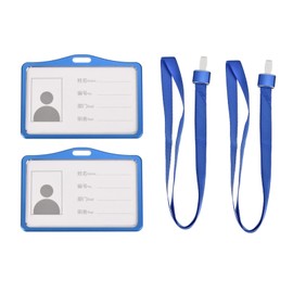 YOKIVE 2 Pcs Badge Holder, Horizontal Aluminum with Metal Hook Detachable Neck Lanyard | Protecting Cards, Great for ID Card (Blue, 3.6 x 2.5-inch)