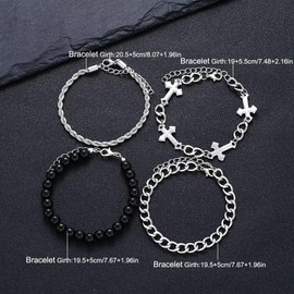 twinkle eye Cross Bracelets for Women Men Stackable Layered Stainless Steel Cross Chain Bracelet Cuban Link Bracelet Punk Jewelry Gifts for Dad Husband-Silver