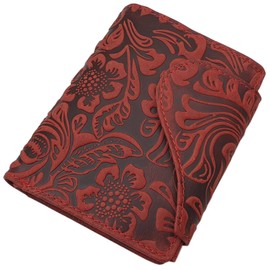 Leather Womens Purse with Beautiful Liana Pattern with External Latch (Cherry Red)