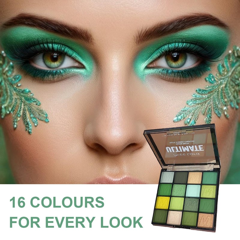 Fychuo Green Eyeshadow Palette Glitter Eyeshadow 16 Colours Eyeshadows Make