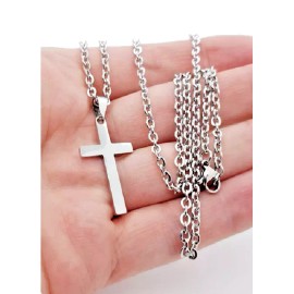 Fashion Jewelry MINIMALIST BLESS FAITH JESUS CROSS 1 1/2" LARGE Pendant 24" 925 Silver Necklace