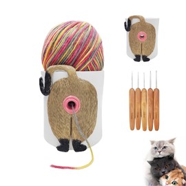 Yarn Bowls for Crocheting Knitting Cat Butt Yarn Bowls with Holes for DIY Knitting Crocheting (with 5PCS Knitting Needles) (Grey)