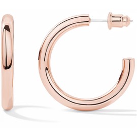 Claro Clivo Rose Gold Colored Lightweight Chunky Open Hoop Earrings For Women (30MM Hoop, 3.5MM Thickness, Stainless Steel Pin)
