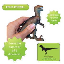 Lello & Monkey Dinosaur toys set of 6 plastic dinosaurs - Large 7 inch dinosaur figures labelled with names and gift boxed - age 3