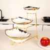 jinsongdafa 3-Tier Serving Rack Ceramic Bowls, Foldable Gold Stand with