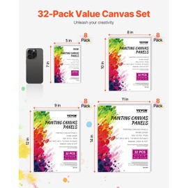 VEVOR Canvas Boards for Painting, 32 Pack White Painting Canvases Set - 5x7, 8x10, 9x12, 11x14 Painting Canvas Panels for Acrylic and Oil Painting, Watercolor, Paint Canvas for Kids and Professionals