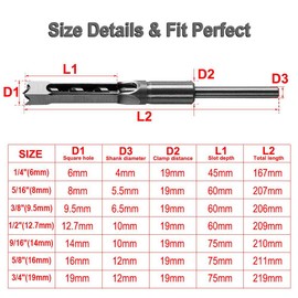 SaferCCTV 5/8 Inch(16mm) Woodworker Square Hole Drill Bits Woodworking Hollow Mortising Chisel Set