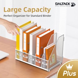 DALTACK Desk Organizers Magazine Binder Folder Holder with 5 Vertical Compartments File Organizer for Office Home School Organization, Metal Mesh, White