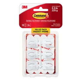 Command Mini Hook Value Pack, Mini, White, 18 Hooks 24 Small Strips