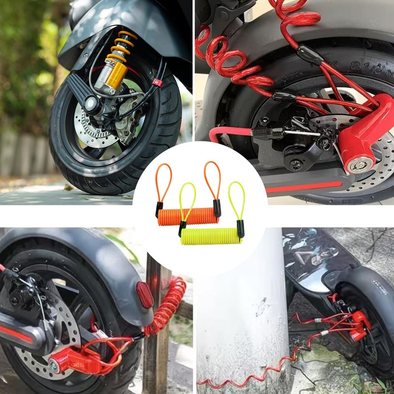 fKiZanthene 2Pcs Disc Lock Reminder Cable, 145 cm Retractable Motorcycle