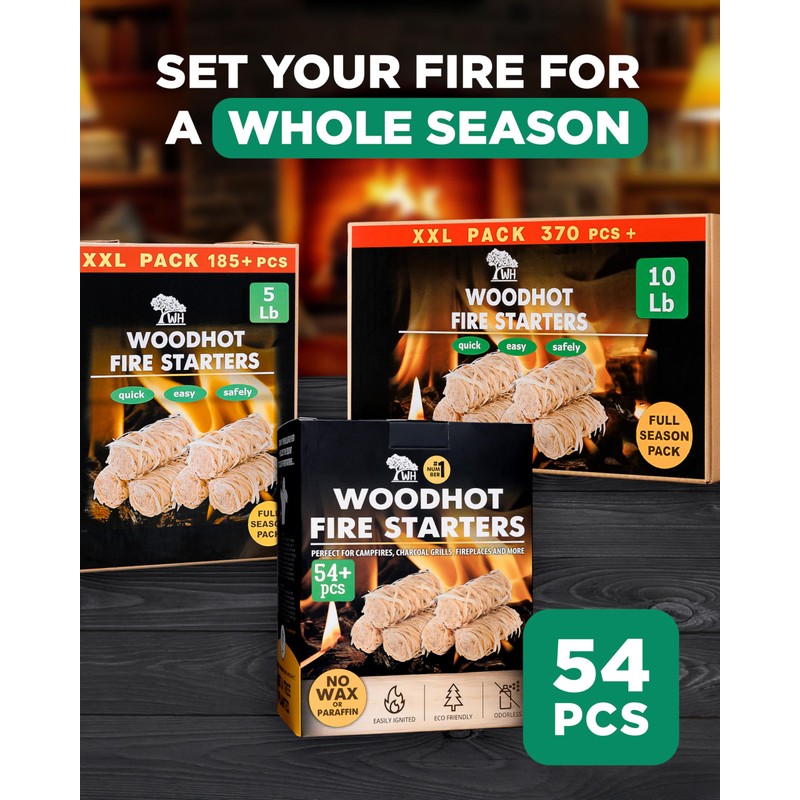 WH 54+ Pack Natural Fire Starters for Indoor Fireplace -