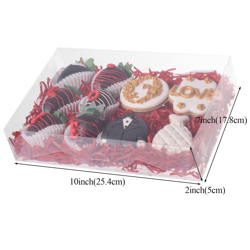 RomanticBaking 50PCS 10x7x2 inches Clear Cookie Boxes Strawberry Boxes Bakery