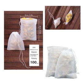 Pack of 100 Empty Tea Bags, Fine Tea Filter, Tea Filter Bags, Disposable Infuser with Drawstring for Tea, Fruit Tea, Tea Flowers, Spice, Herbal Powder, Tea Bags for Loose Leaf, (6 x 8 cm)