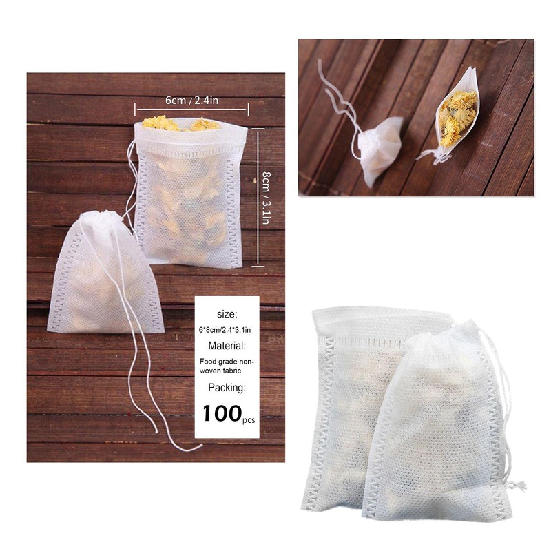 Pack of 100 Empty Tea Bags, Fine Tea Filter, Tea