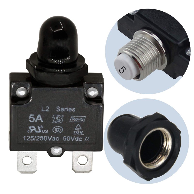RKURCK AC 125/250V Push Button Reset 5A Circuit Breakers Thermal