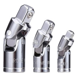 ZIMISI 3PCS Universal Joint Socket Set, 1/4", 3/8", 1/2" Drive Swivel Ratchet Socket Adapter, Chrome Vanadium Steel Wrench Sockets, Automobile Maintenance Modification Accessories