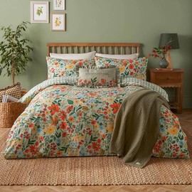 Furn. Meadow Haze Duvet Cover Set – Wildflower Countryside Reversible Polycotton (Green – Single)