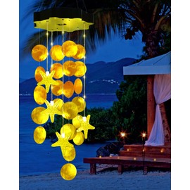 Toodour Solar Wind Chimes for Outside, Shells Light Gifts for Mom Grandma Women Wife Girls, Waterproof Solar Outdoor Decorative Mobile Light for Holiday Garden Porch Yard Outdoor Decor (Warm White)