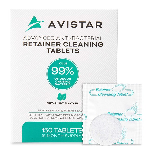 Avistar Retainer & Denture Cleaner Tablets: 150 Denture or Retainer Cleaning Tablets (Perfect For Dentures, Night Guards or Mouth Guards - Mint Flavor, 5 Month Suppy)