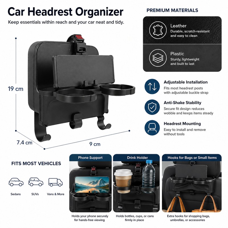 Adjustable Car Air Vent Cup Holder for Drinks – 3-in-1