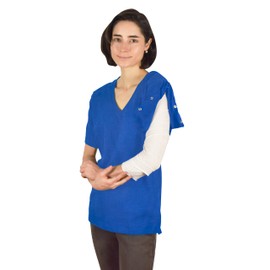 Inspired Comforts Camisa posoperatoria con Discreto Acceso a presión Lateral Izquierdo y Derecho, Azul/Patchwork, Medium