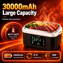 Cordless Heated Lunch Box Pro 30000mAh, 100W Fast & Auto Scheduled Heating, 221°F Max Temp Control, 5.7 Cups, Insulated Bag Included, Rechargeable & Portable for Office, Travel, Camping, Jobsites