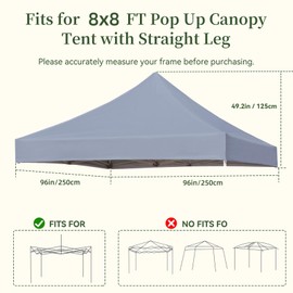 LIUJIAYI Pop Up Canopy Replacement Top, 8x8 Heavy Duty 500D UV Protection Waterproof Cover, Gray