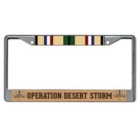 Operation Desert Storm Campaign Ribbon Metal License Plate Frame - Chrome