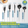 Lemeya Matte Black White Silverware Set for 6,Modern Stainless Steel