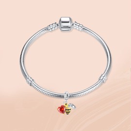 Annmors 925 Sterling Silver Charms Bee and Love with 5A Cubic Zirconia fit European Bracelets Charms,Christmas Valentine Mother's Day Gift for Women Girls