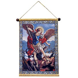 Needzo Tapestry Saint Michael Icon Archangel Catholic Icon Image 14 Inch, Religious Wall Tapestry Decoration Gift