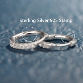 Ladies’ Small Round Cartilage loop Earrings made of 925 Sterling Silver, with Round Cut Sparkling Cubic Zirconia, Basic Minimalist Jewellery for Ladies and Girls - Diameter: 12.5 mm., Silver, White gold-plated