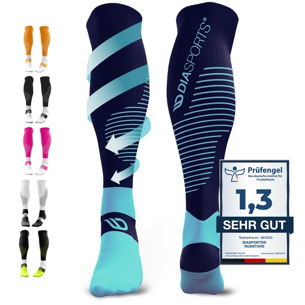 Diasports Runstars Compression Socks for Marathon & Triathlon, High-Quality Compression Socks for Men and Women, blue, m