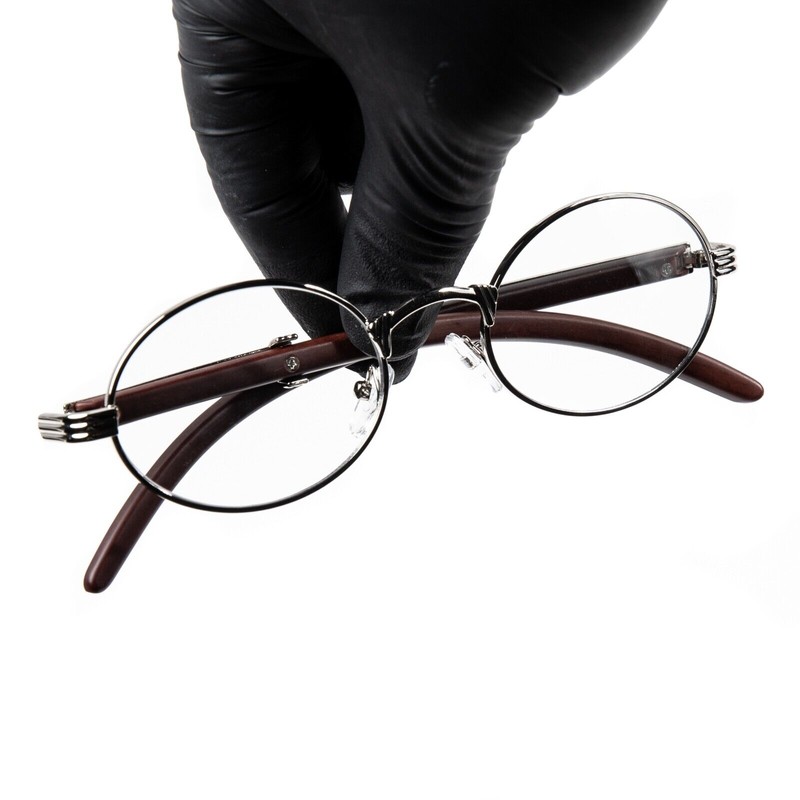 Street Knitted Men's Woodgrain Silver Frame Circle Clear Tint Designer