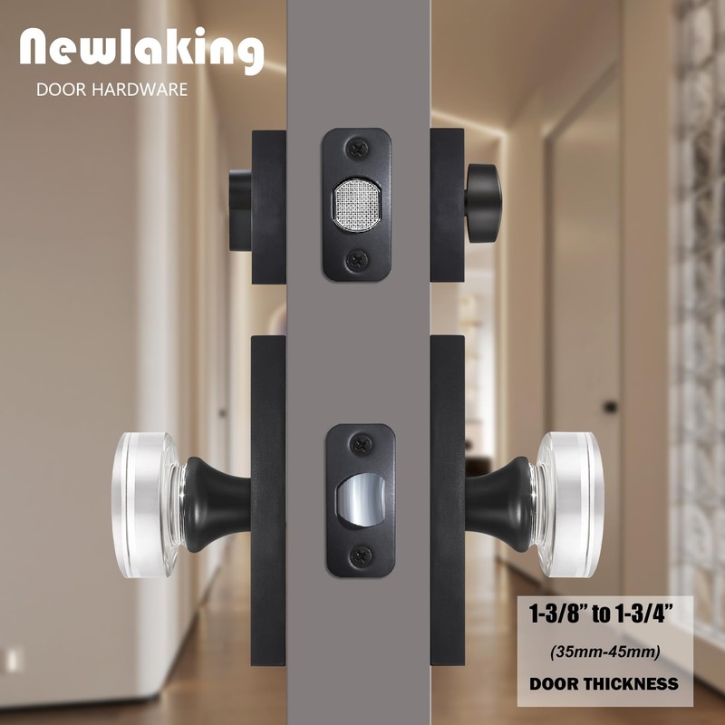 Glass Door Knobs with Deadbolt,Matte Black Single Cylinder Deadbolt and