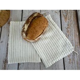 Eight Owls Stonewashed Linen Kitchen Dish Towels – 50 x 68 cm – 100% Pure Linen Tea Towel/Hand Towel - set of 2 (Olive Pinstripe)