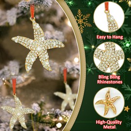 HEYINSHEN Starfish Christmas Ornaments Metal Starfish Christmas Ornament Rhinestones Starfish Hanging Ornament for Christmas Tree Beach Theme XMAS Wedding Home Decor DIY Crafts Girls Woman Sister Gift