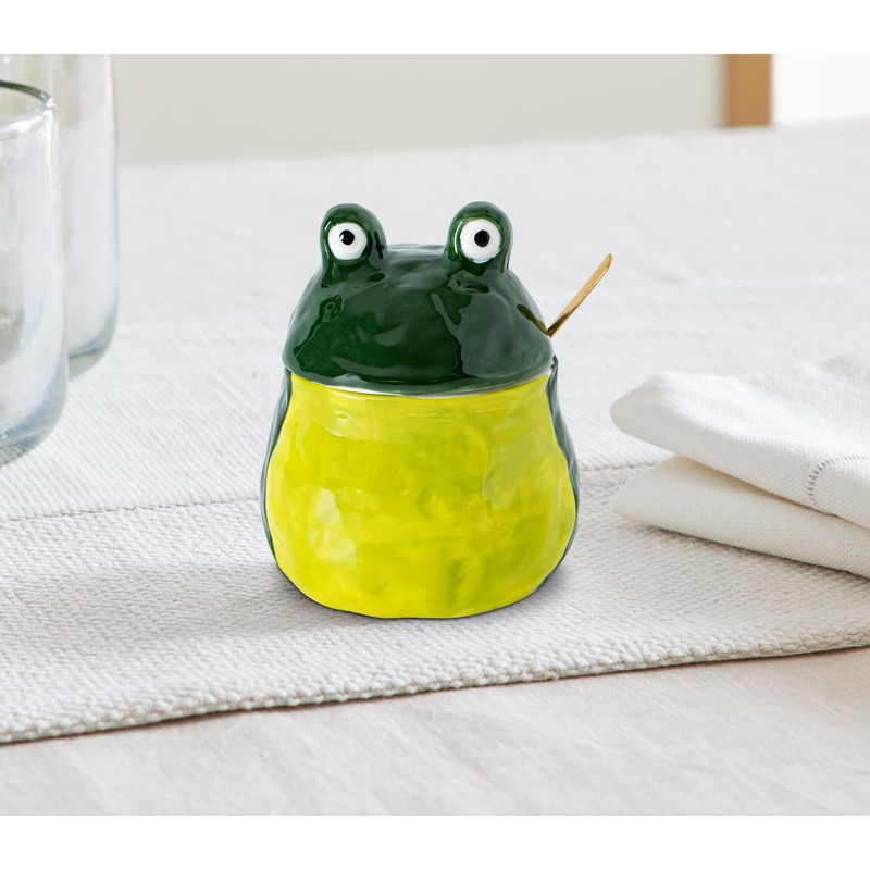 dgudgu Frog Salt Cellar With Lid And Bamboo Spoon Ceramic