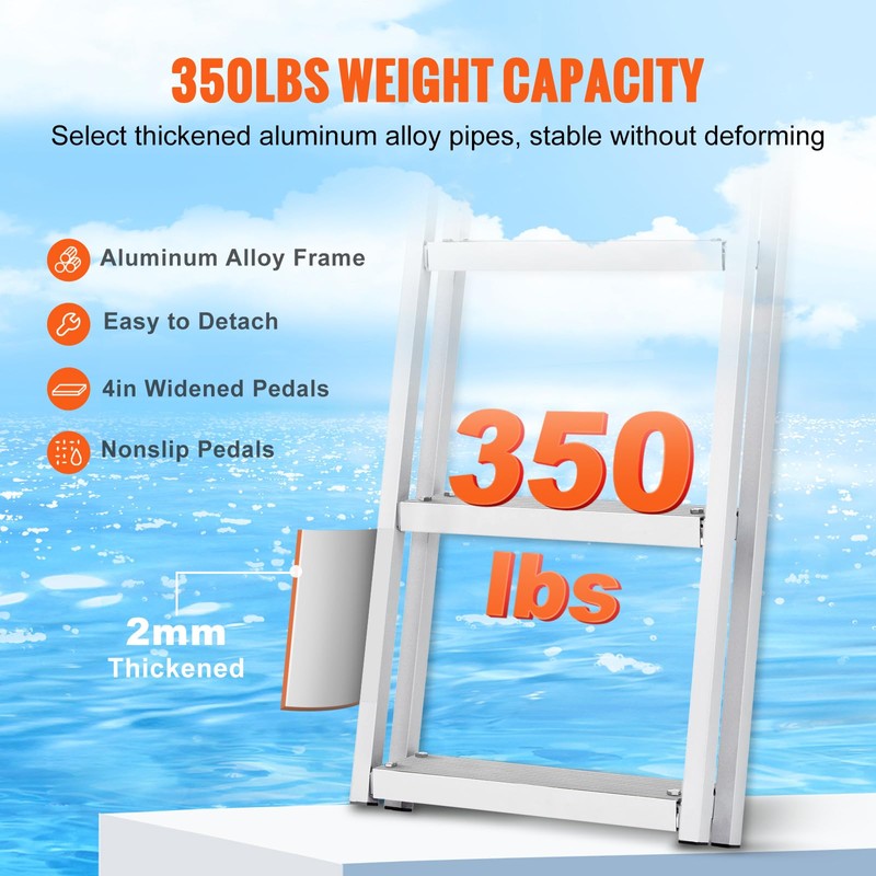 VEVOR Removable Dock Ladder 5 Steps, 350 lbs Load Capacity,