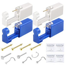 Nose Piercing Kit 4 Pack Disposable Piercing Gun Self Nose Piercing Kit Nose Piercing Rings Nose Piercings Kit with Gold Plated Nose Stud Low Pain At Home Piercing Kit Family Piercer kit, Normal,