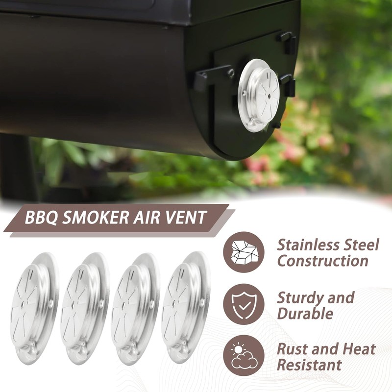 4 Pcs BBQ Smoker Air Vent Stainless Steel BBQ Grill