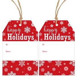 Anwyll Holiday Gift Tags with String,50Pcs Happy Holidays Name Gift Tags,Red Merry Christmas to and from Gift Wrapping Tags,Xmas Hanging Paper Gift Tags for Present Holiday Christmas Party Decorations