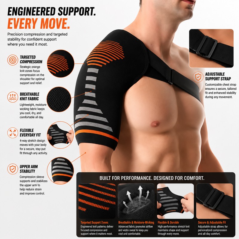 Compression Shoulder Support Brace for Daily Stability – Breathable Adjustable