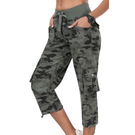 MoFiz Hiking Cargo Shorts for Women Outdoor Quick Dry Athletic Shorts for Boating Camping with Pockets Camo Green XL