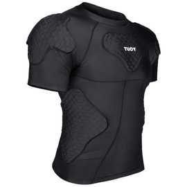 TUOY New Football Rib Chest Protector Shirt Padded Compression Shirts 6 Pads Adult Sizes Dark Black