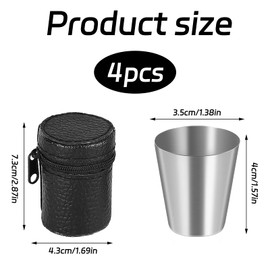 AONAYO Set of 4 Shot Cups Stainless Steel Shot Cups, 30 ml Stainless Steel Cups, Stackable Shot Cups with 1 Leather Bag, Portable Metal Cup, Camping Cup, for Camping, Hiking, Picnic