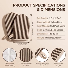 1 Pair Coffee Cotton Heat Resistant Striped Mini Oven Mitts
