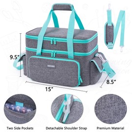 AMOIGEE Large 15" Double-Layer Sewing Storage Bag with Detachable Diviers – Large Sewing Organizer with Shoulder Strap, Elastic Loops for Sewing Supplies, Tools & Accessories