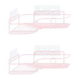 Navaris 2 x Shower Shelves No Drilling - Bathroom Shower Shelf Corner Shelf Set of 2 - Bathroom Shelf Wall - Shelf for Shower Storage - Metal Shower Corner - Pink